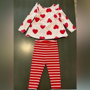 Toddler girls heart ruffle top and stripped legging set